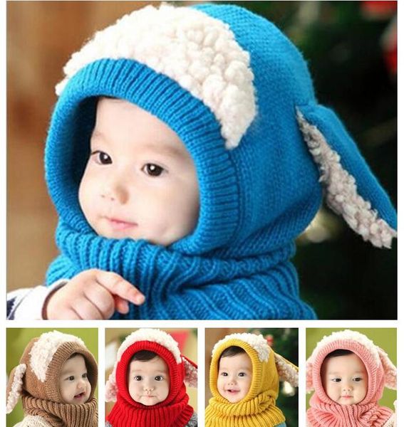 Gorros cálidos de ganchillo para bebé, gorros tejidos a mano para niñas y niños, gorros de hilo de lana con forma de perro, calentador de orejas, bufanda