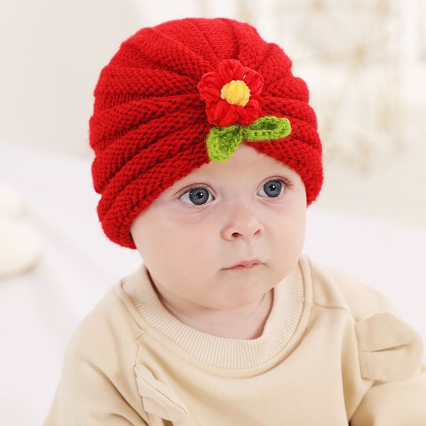 Baby Winter Hat Hatging Hat Gorden Gorros Niños Cálido Hilado de lana Hilado Gorra de punto para niñas Chicos Casual Color Sólido Color Flor Hoja KBH170