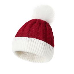 Baby Winter Gebreide Pom Pom Muts Leuke Twist Dubbele Kleuren Patchwork Cap Warme Effen Kindermuts