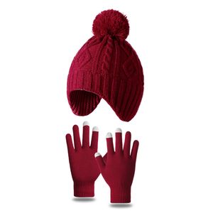 Bonnet Pom Pom tricoté pour bébé, avec gants, mignon, oreilles enveloppées, ensembles de mitaines, chaud et solide, chapeau pour enfants de 1 à 5 ans, hiver