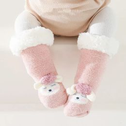 Bébé hiver chaussettes chaudes longues laine de cachemire jambières épaissir bébé fille genou haute chaussette chaussures antidérapantes maison chaussettes de sol 240111