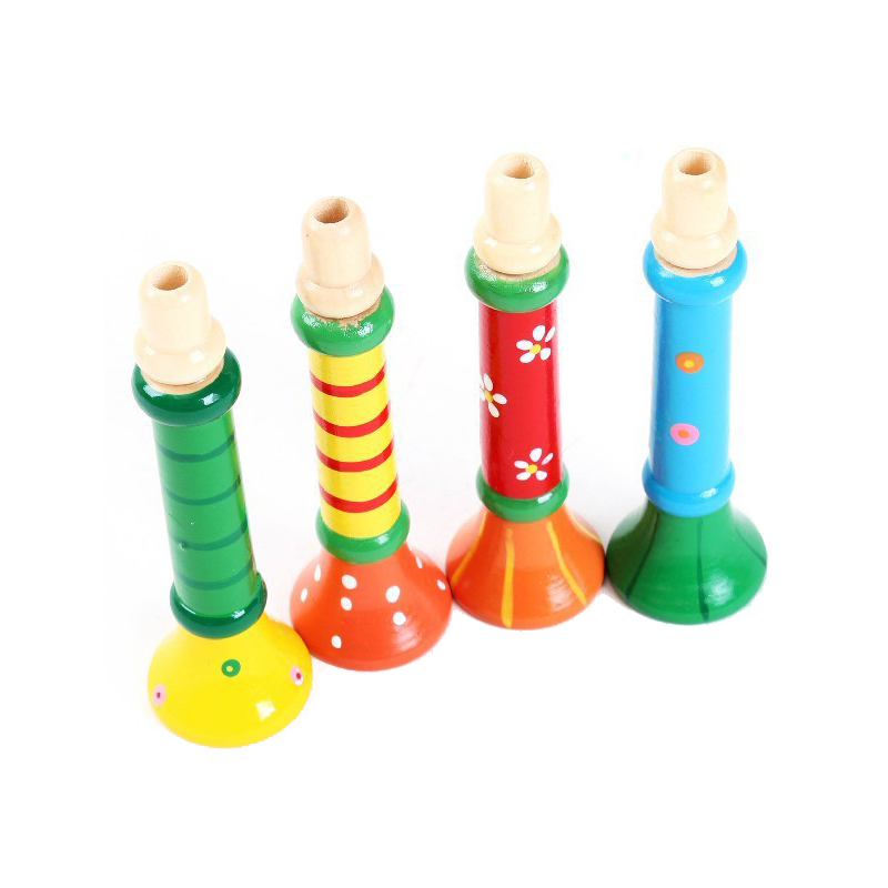 ベビーウッド楽器のおもちゃ小さなスピーカー木製の垂直ホイッスル小さなスピーカートランペットおもちゃランダムカラー子供の子供たち