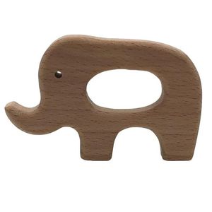Anneau de dentition en bois pour bébé Animal éléphant en forme de bord lisse hêtre naturel en bois de dentition pendentif à mâcher anneaux de dentition pour bébé