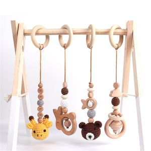 Bébé ours en bois lapin hochet jouets suspendus jouer gymnase bois crochet pendentif accessoires de dentition soins infirmiers poussette 0-12 mois 220428