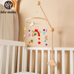 Baby houten bed bel handgemaakte haakhaak regenboog hanger Musical Hanging Toys Crib Mobile Wood Toy Holder Bracket baby geschenken 240408