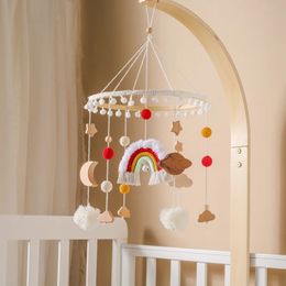 Baby houten bed bel rammelaar speelgoed geboren mobiele telefoons wieg regenboog hangen hanger montessori voor geboortecadeau 240418