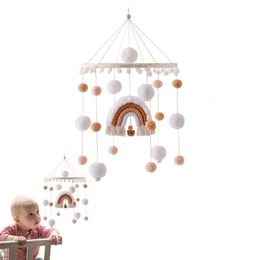 Baby Wooden Bell Bell Batton Toys Cribs Mobile Cribs Rainbow Ball Ball Born Rattles Hanging Support 240418