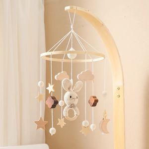 Baby houten bed Bell Toys Cartoon Rabbit Rattle Crib hanger Hangende mobiel geboren geschenken 240411
