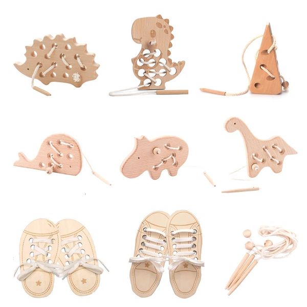Baby Wooden Montessori Toys Animal Hedgehog Filething Board Kids Beech Educational Toy Bouton Blocs Perbe Puzzle 240509