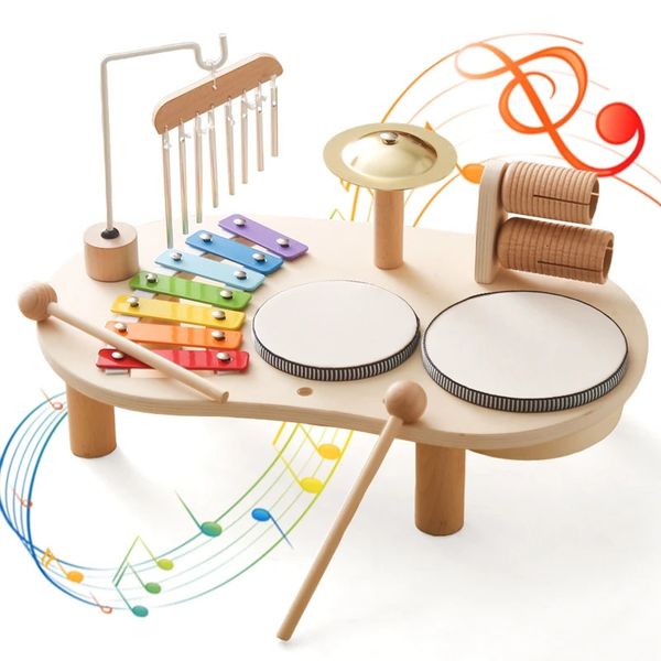 Bebé de madera Montessori juguetes Bandstand modelo extraíble conjunto tambor móvil niños rompecabezas juguetes de aprendizaje para el regalo de cumpleaños nacido 240307