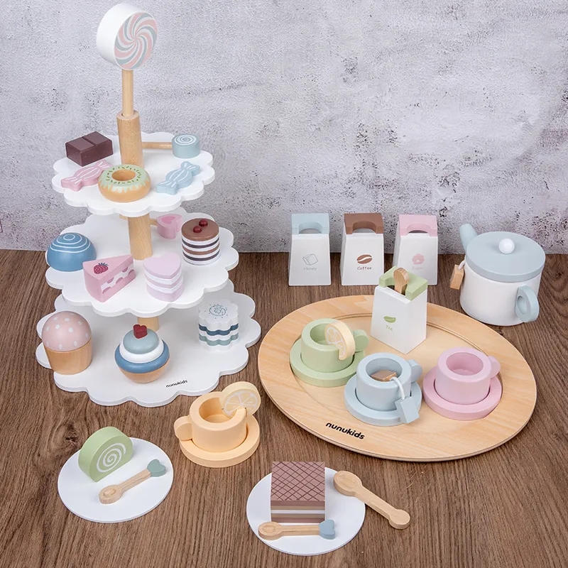 Baby Wooden Pretend Play Sets Simulation Cake Ice Cream Kit Game Wood Toys Early Educational Toys Kitchen Role Kids Puzzle Gifts