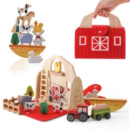 Baby Houten Verwijderbare Huis Speelgoed Schuur Model Montessori Drukke Doos Dier Blokken geboren Puzzel Games 240110