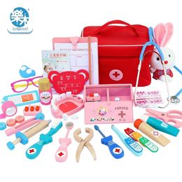 Bébé jouet en bois jeu drôle Real Life Cosplay Docteur Dentiste Medicine Box Faire semblant dokter speelgoed jouets pour enfants filles cadeaux LJ201214