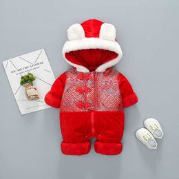 Babyjaar kostuum winter traditionele Chinese lente festival kinderen kleding geboren zuigeling rode rompertjes voor jongens meisjes 210529