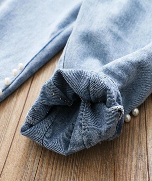Babyinstar 2020 Nouveau jean bleu d'arrivée pour enfants Design Pearl Kids Fashion Style Pantalon Denim Pantalons pour tout-petits pantalon lâche LJ2008199747557
