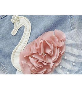 Babyinstar Baby Denim Vest pour filles Fashion Swan Appliques Wonstco Childre