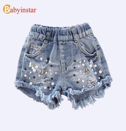 Babyinstar Denim 2020 été enfants enfants Cowboy perle trou vêtements filles jean Shorts Y2007042284861