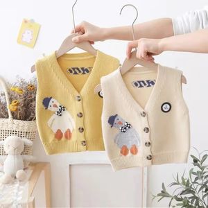 Babykleding Herfst Kinderen Leuke Cartoon Eend Vest Vest Trui Kinderen Breien V-hals Vesten Jas Baby Zachte Gezellige Kleding 231220