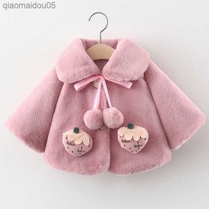 Babzapleume Fall Winter Baby Bontjas Peuter Meisje Jas Koreaanse Warme Fleece Pluche Leuke Strberry Shl Pasgeboren Kleding 021 L230712