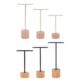 Back 3PCS T barre d'oreille Bar Stand avec porte-bijoux de base en bois Organisateur de bijoux suspendu pour les accessoires de photographie