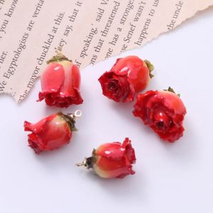 Retour 7 couleurs vraie fleur de Rose sèche breloques en résine époxy accessoires d'ornement résultats de bijoux à bricoler soi-même boucle d'oreille florale pendentif collier 10 pièces