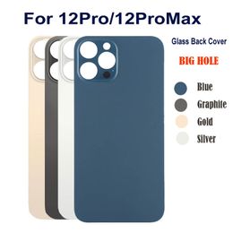 Back Battery Glass Cover met brede grote cameragatvervanging voor iPhone 12 Pro Max achterste behuizingsdeur