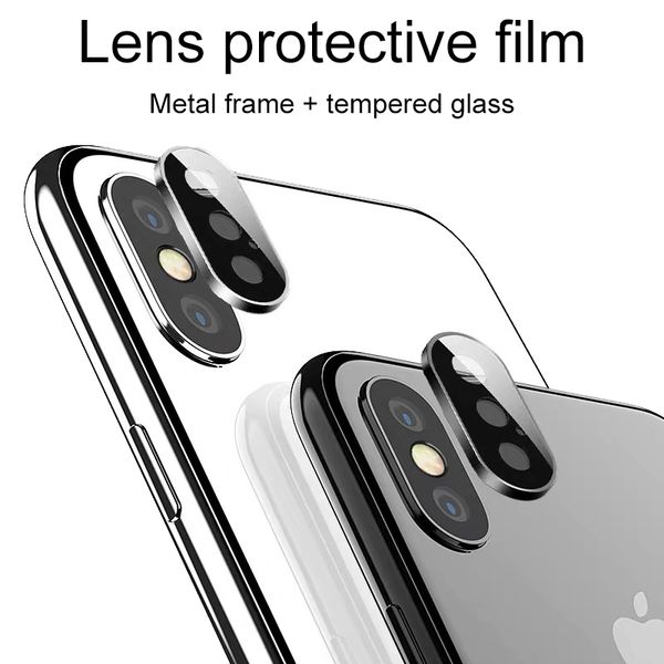 Protecteur d'écran d'objectif de caméra pour iphone XS MAX XR X, anneau arrière 3D, boîtier arrière en métal, Film en verre trempé, couvercle de protection avec emballage