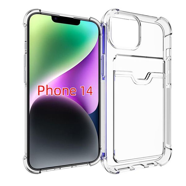 Housse de protection arrière pour porte-cartes ultra fine et fine en caoutchouc TPU souple et souple en silicone avec fente pour carte pour iPhone 14 Pro Max, 14 Plus 6.7, 14/14 Pro 6.1