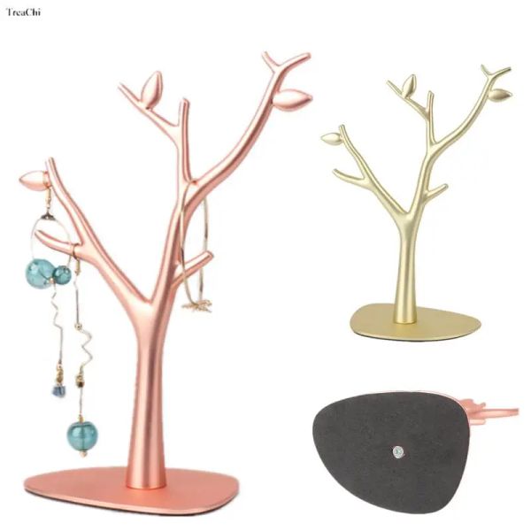 Présentoir d'arbre de mode arrière, présentoir de boucles d'oreilles en métal, porte-collier, présentoir de bijoux avec alliage de Zinc, décoration de bureau en or rose