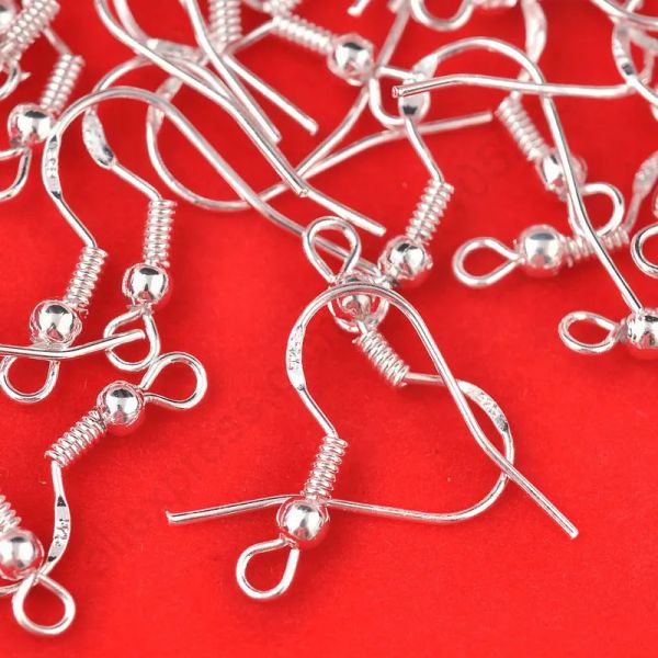 Retour Expédition Rapide En Gros 400 pièces Lot 18mm En Argent Sterling Boucle D'oreille Crochets Boule Bijoux Accessoires Résultats Fil D'oreille