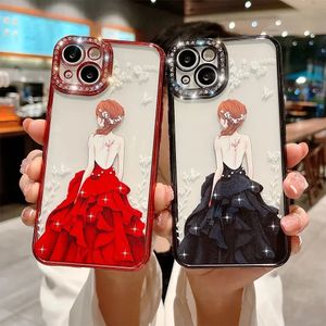 Terug Meisje voor iPhone 15 14 13 12 11 Pro Max 14Plus Case Glitter Diamond Plating Soft Clear cover All-round Camera Bescherm Shell