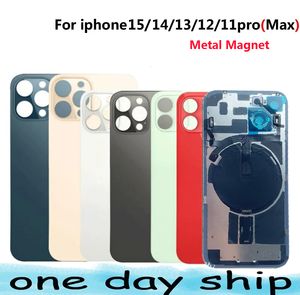 Carcasas traseras de vidrio para teléfono móvil para iPhone 15 14 Plus Pro Max, carcasa de cubierta trasera de batería con imán de Metal flexible