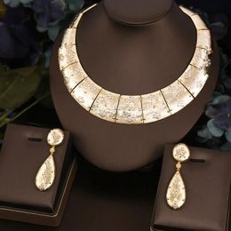 Janekelly 2 pièces ensembles de bijoux complets de mariée en zircone pour la fête des femmes, ensembles de collier de mariage en cristal Cz dubaï Nigeria