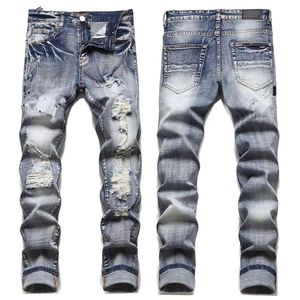 Terug jeans heren jeans heren jeans mans broek designer broek hiphop jeans noodlijdende gescheurde fietser heuphopslim fit motorfiets denim slanke fietsers denim modebroek