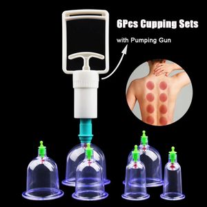 Masseur de dos 6 pièces ensembles de ventouses sous vide avec pistolet de pompage ventouses Massage du dos coupe du corps Detox Anti Cellulite thérapie canettes pots de soins sains 231115