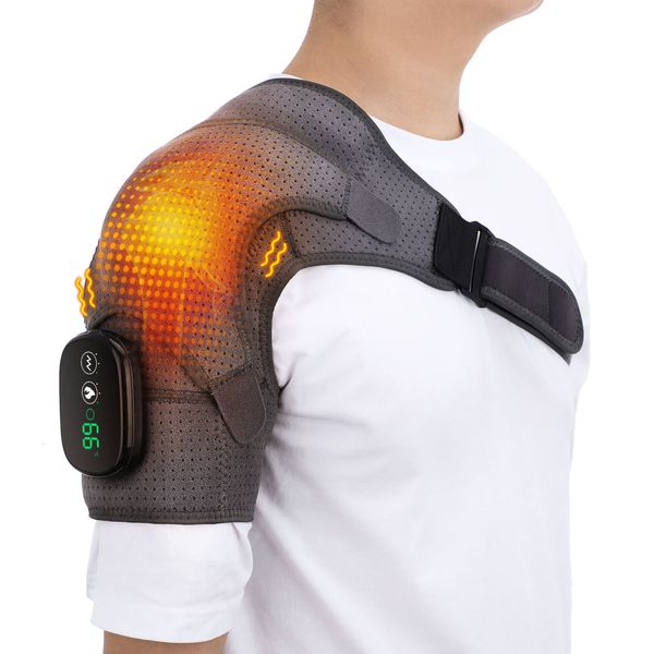 Masseur de dos Chauffage électrique Masseur d'épaule Attelle Arthrite Soulagement de la douleur Vibration LED Contrôleur Réglable Support Ceinture Garde Sangle 230310