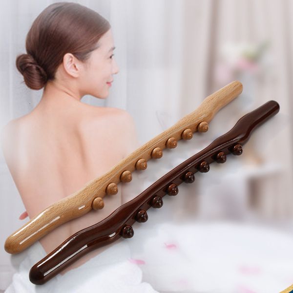 Masseur de dos en bois 8 perles Gua Sha bâton de massage corps en bois carbonisé méridien thérapie de mise au rebut baguette musculaire relaxant 230904