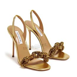 Rugriem aquazzura sandalen muildieren avondschoenen kristallen decoratie pompen vrouwen open teen tenen jurk schoen stiletto hakken luxe ontwerpers fabrieksschoenen met doos