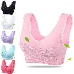 Soutien-gorge de sport pour femme Soutien-gorge de sport pour femme Boucle latérale croisée froncée Grande taille Sans anneau en acier Bord en dentelle Running Yoga Sous-vêtement antichoc