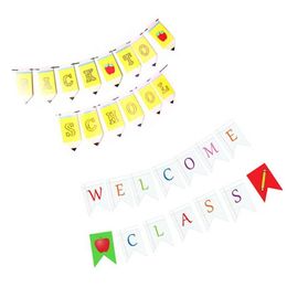 Terug naar schoolpapier Banner Set Welkom Klasse Garland Letter Dovetail Vlag Potlood Shape Banner Classroom Decor Party Decoratie VT1647