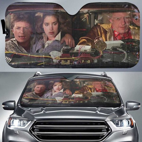 Retour vers le futur Marty McFly et Emmett Brown voiture pare-soleil pare-brise accessoires de voiture film personnalisé pare-soleil Protection solaire