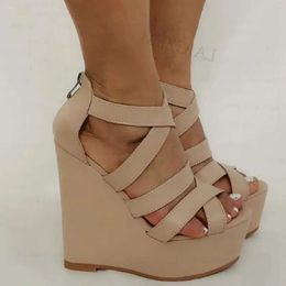Sandalias de plataforma para mujeres de espalda Sandalias con cremallera altura creciente zapatos de damas