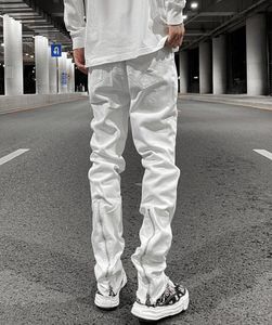 Pantalon de jean blanc déchiré arrière Retro Retro surdimensionné surdimensionné Retro surdimension