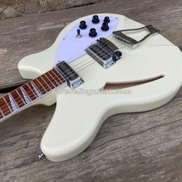 Backer 330 360 12 cuerdas Crema Blanco Cuerpo hueco Guitarra eléctrica Trapecio Cordal Barniz Diapasón brillante Esquina redonda Afinadores vintage Conectores de salida dual