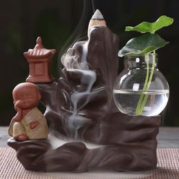 Backflow Wierookbrander Houder Keramische Little Monnik Kleine Boeddha Waterval Sandalwood Censer Creatives Home Decor met