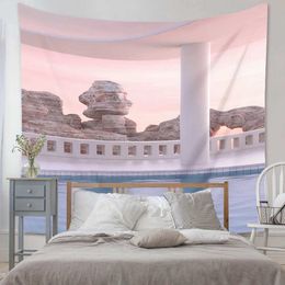 Tapisse de tissu de fond accroché tapisserie bohemian ins passes fraîches rose girly décoration salon chambre à coucher tapisse de chevet r0411