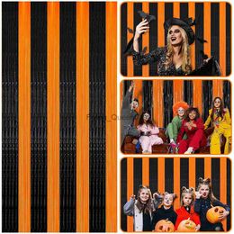 Achtergrondmateriaal 1/2/5 stuks Halloween Klatergoudfolie Fringe Gordijnen Macaron Zwart Oranje Gestreepte Metallic Streamers Achtergrond Halloween Party Decor YQ231003