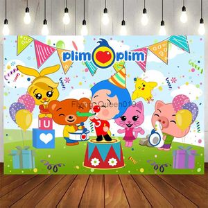 Matériel de fond 120x80 cm Plim toile de fond enfants fête d'anniversaire photographie dessin animé cochon ours Photo fond arc-en-ciel vinyle décoration accessoires bannière YQ231003