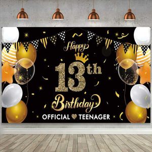 Matériel de fond 13e anniversaire fête fond bannière affiche 13 ans fille garçon noir or ballon jeunesse fond X0725