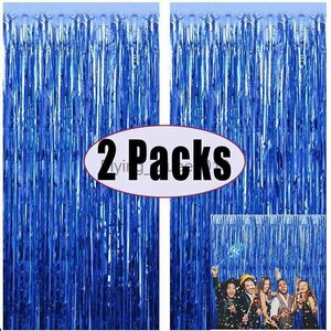 Matériel de fond 2Pack 1X2M bleu feuille métallique clinquant frange rideau toile de fond anniversaire mariage Bachelorette fête décoration adulte anniversaire YQ231003